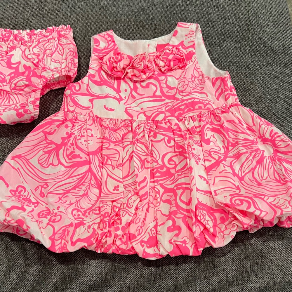 Lilly Pulitzer Baby Britta Bubble Dress Pink Tropics Bunny Hop